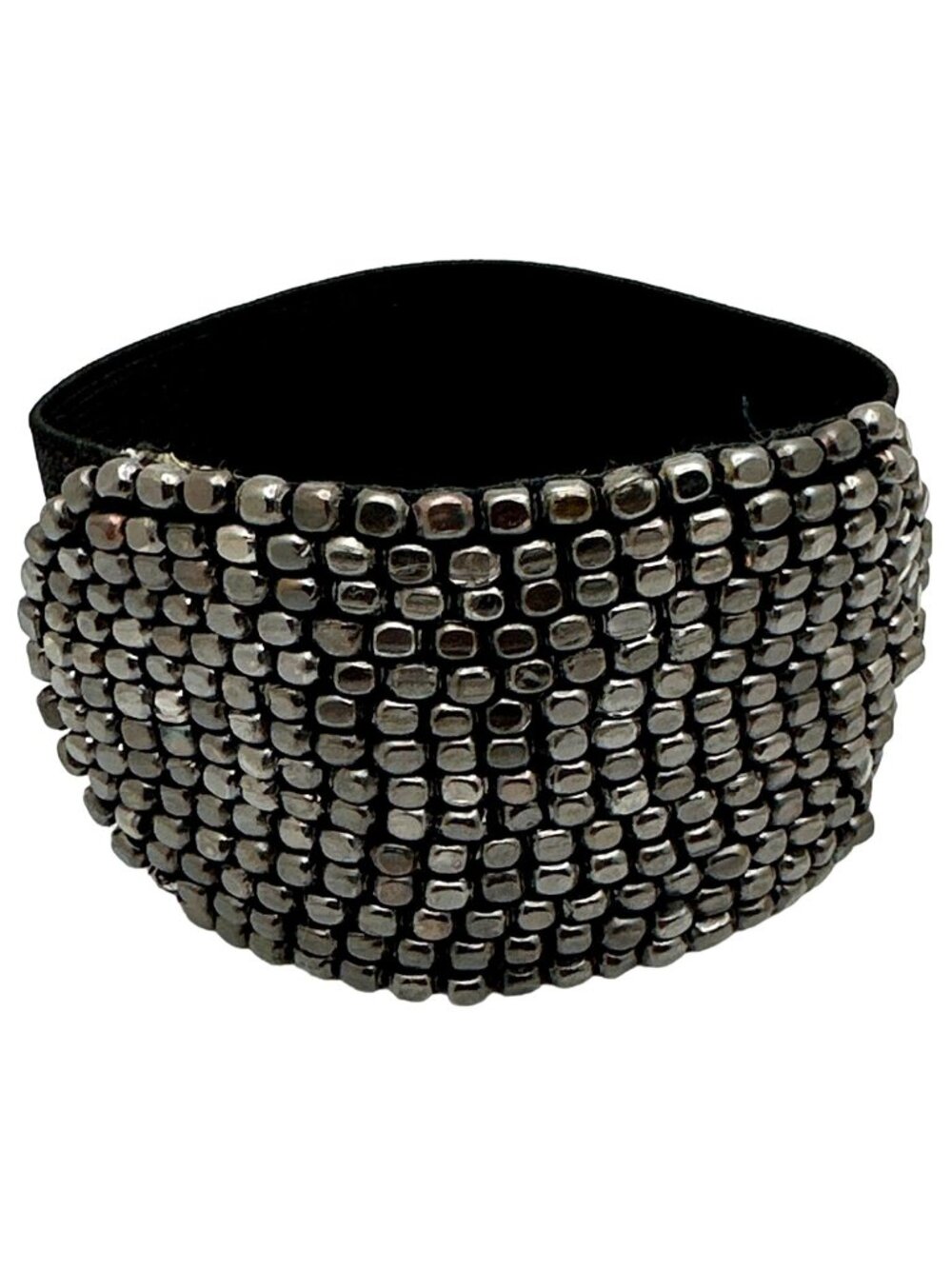 Y2k Whimsigoth Wide Band Bracelet Cube Bead Stretch Black Gunmetal Goth Punk